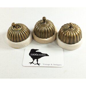Lot of 3 Victorian Porcelain & Brass Light Switches, antique home electrical